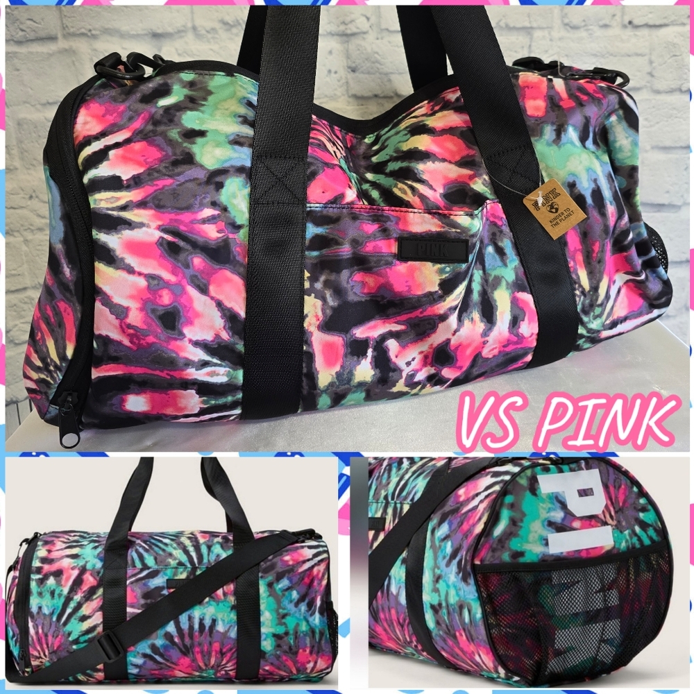PINK Victoria’s Secret Logo Tie Dye Everyday Duffel Tote Bag Colorful Swirls New